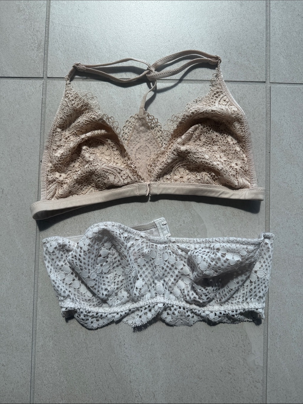 Victoria's Secret Lace Bralettes in Beige and White